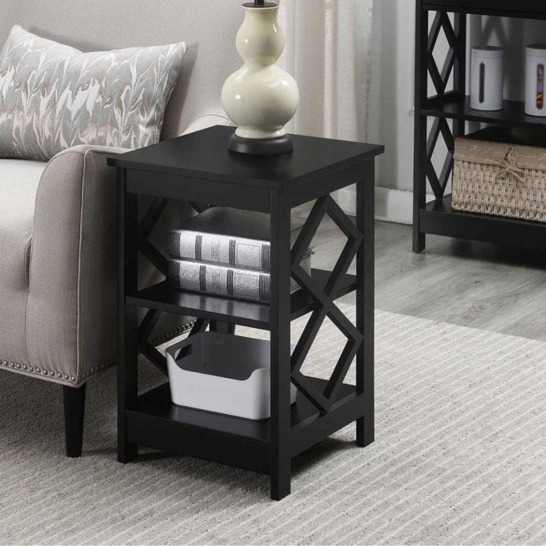 3pce Diamond Black Coffee Table & 2 Side Tables