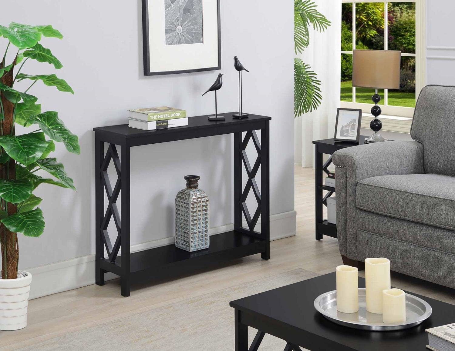 3pce Diamond Black Coffee Table, Side Table & Console