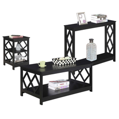 3pce Diamond Black Coffee Table, Side Table & Console