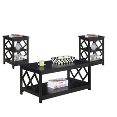 3pce Diamond Black Coffee Table & 2 Side Tables