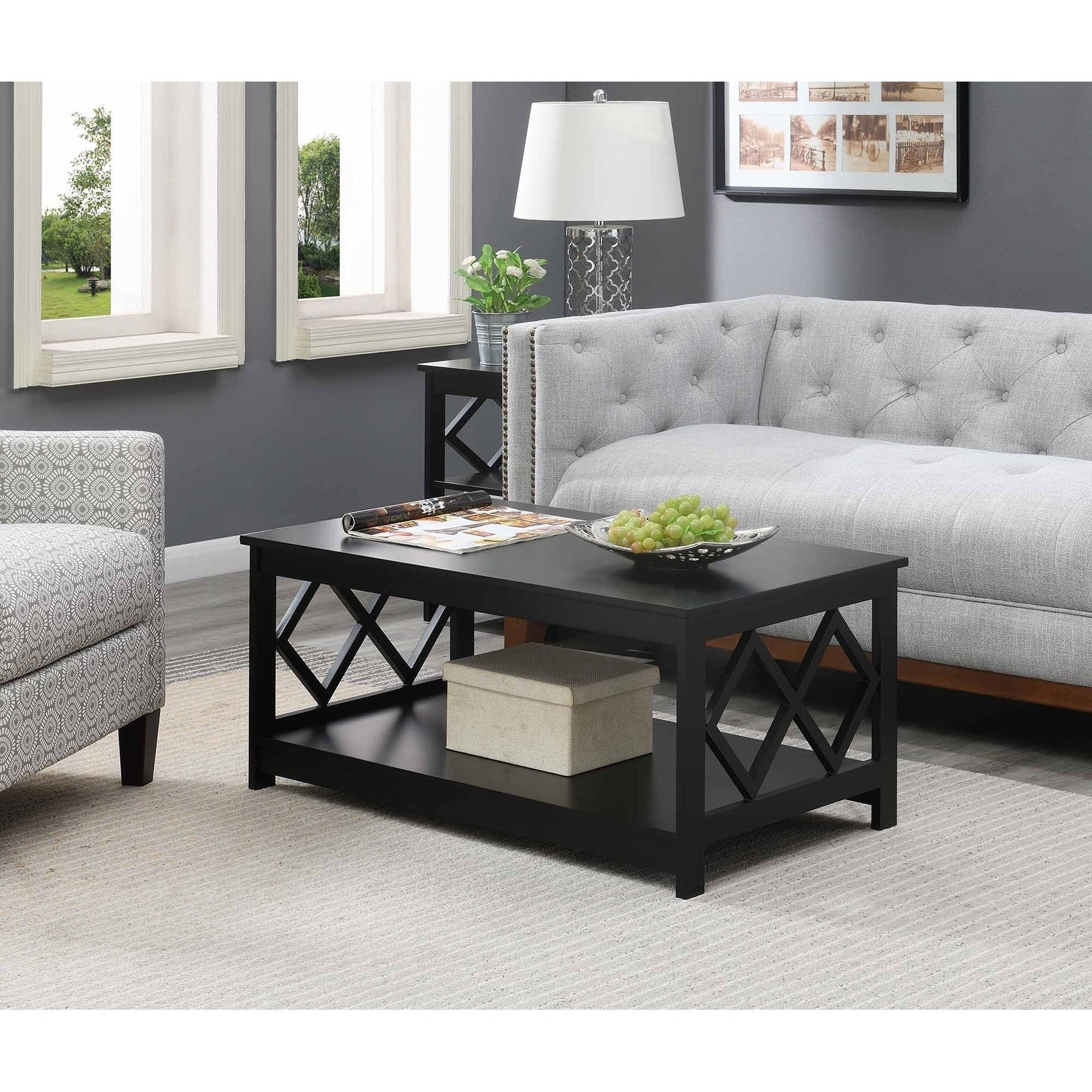 3pce Diamond Black Coffee Table, Side Table & Console