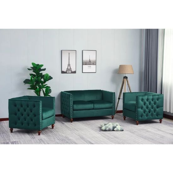 صورة طقم غرفة جلوس  قطيفة اخضر مكون من 3 قطع Eleganto 